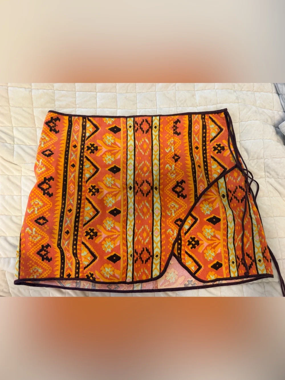 Free People Orange Patterned skirt Yellow & Brown Accents